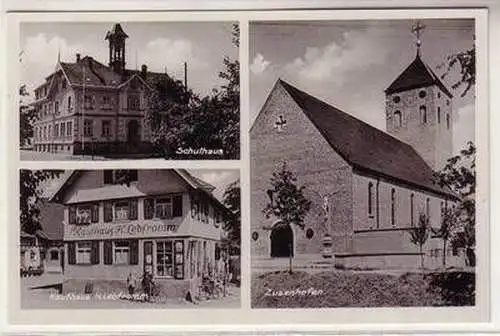 57172 Mehrbild Ak Zusenhofen Kirche, Schulhaus, Kaufhaus um 1940