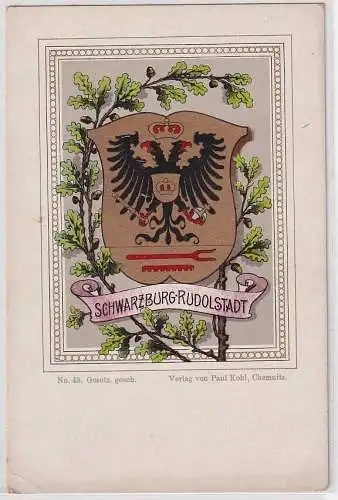 74207 Wappen Ak Lithographie Fürstentum Schwarzburg Rudolstadt um 1900