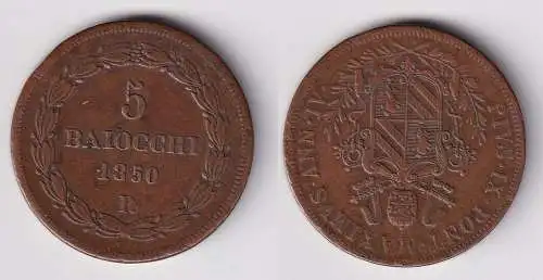 5 Baiochi Kupfer Münze Vatikan Pabst Pius IX 1850 R ss (118541)