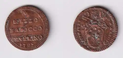 1/2 Mezzo Baiocco Kupfer Münze Vatikan 1797 Pius VI. s/ss (112346)