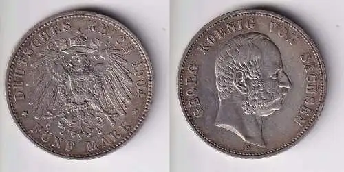 5 Mark Silbermünze Sachsen König Georg 1904 Jäger 130 ss+ (121944)