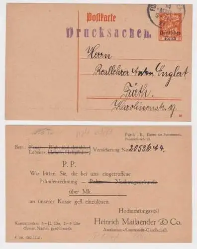 82276 DR Ganzsachen Postkarte P124 Zudruck Heinrich Mailaender & Co. Fürth 1921