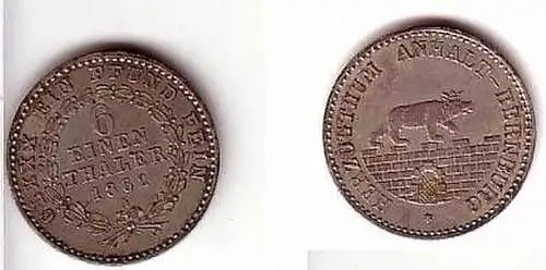 1/6 Taler Silber Münze Anhalt Bernburg 1862 A