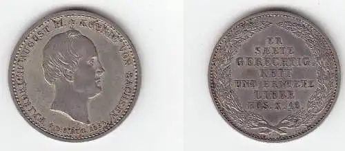 1/6 Taler Silber Münze Sachsen Auf des Königs Tod am 9. August 1854