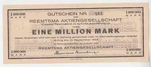 1 Million Mark Banknote Altona Bahrenfeld Cigarettenfabrik 22.08.1923 (115830)