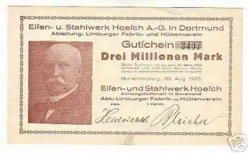 Seltene Banknote Inflation Stahlwerke Hohenlimburg 1923