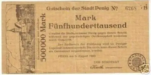 Seltene Banknote Inflation 500000 Mark Stadt Penig 1923