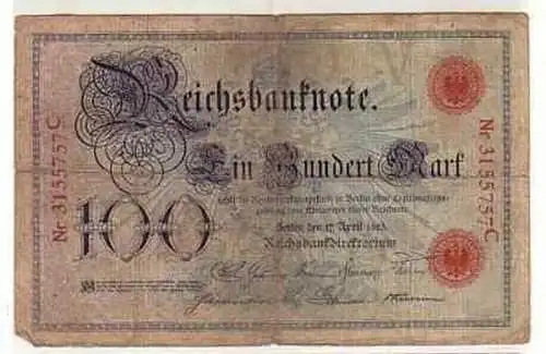 Seltene Banknote 100 Mark 1903 Deutsches Kaiserreich