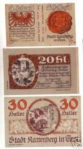 3 Banknoten Notgeld Stadt Kattenberg in Tirol 1920