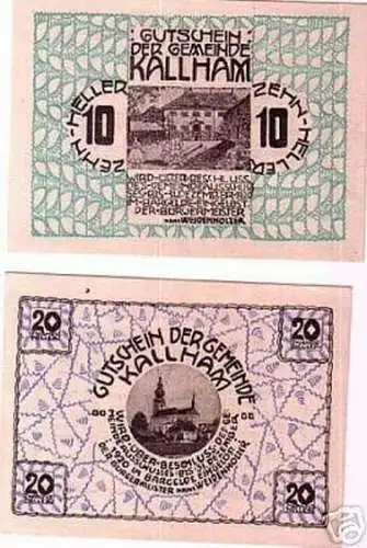 2 Banknoten Notgeld Gemeinde Kallham 1920