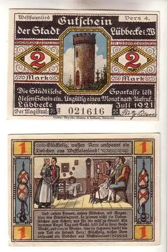 2 Banknoten Notgeld der Stadt Lübbecke 1921