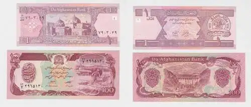 1 und 100 Afghanis Banknote Afghanistan kassenfrisch UNC (133764)