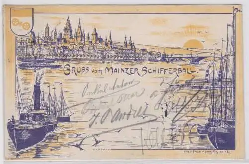 89697 Ak Lithographie Gruß vom Mainzer Schifferball 1899