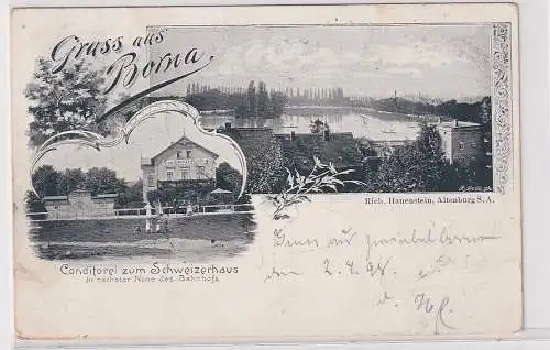 908111 Lithographie Ak Gruss aus Borna - Conditorei zum Schweizerhaus, Totale