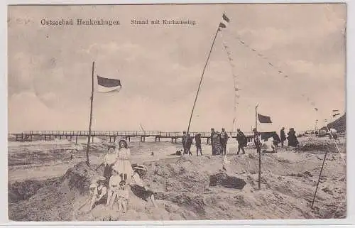 906278 Ak Ostseebad Henkenhagen Ustronie Morskie - Strand mit Kurhaussteg 1910