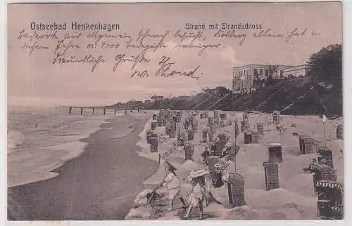 06056 Ak Ostseebad Henkenhagen Ustronie Morskie - Strand mit Strandschloss 1913