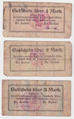 3 Banknoten Neustadt in Westpreußen Wejherowo 1.9.1914 (133129)