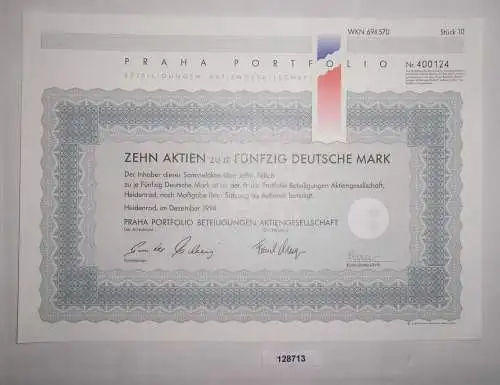 50 Mark Zehn Aktien Praha Portfolio Beteiligungen AG Dezember 1994 (128713)