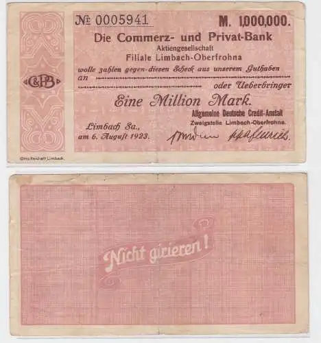 1 Million Mark Banknote Commerz & Privatbank Limbach 6.8.1923 (121443)