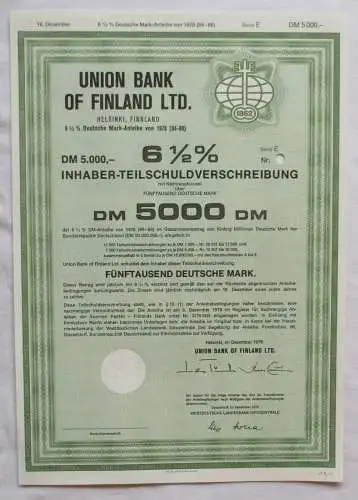 5000 DM Aktie Union Bank of Finland Helsinki Dezember 1978 (142524)