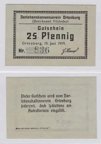 25 Pfennig Banknote Darlehenskassenverein Ortenburg 15.06.1919  (126267)