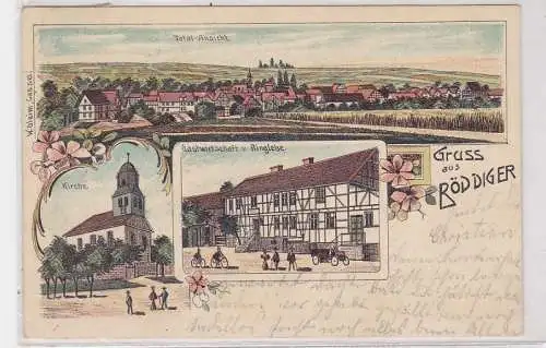 90699 Ak Lithographie Gruß aus Böddiger Gastwirtschaft, Kirche usw. 1909