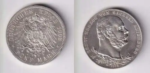 5 Mark Silbermünze Sachsen-Altenburg 1903 Regierungsjubiläum J 144 vz+ (161810)