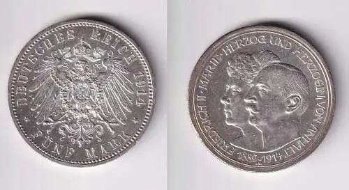 5 Mark Silbermünze Anhalt Silberhochzeit 1914 Jäger 25 vz+ (166880)