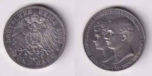 5 Mark Silbermünze Mecklenburg-Schwerin 1904 Hochzeit Jäger 87 Stgl. (165801)