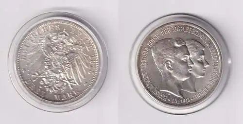 3 Mark Silbermünze Braunschweig Lüneburg Hochzeit 1915 J. 55 vz/Stgl. (166971)