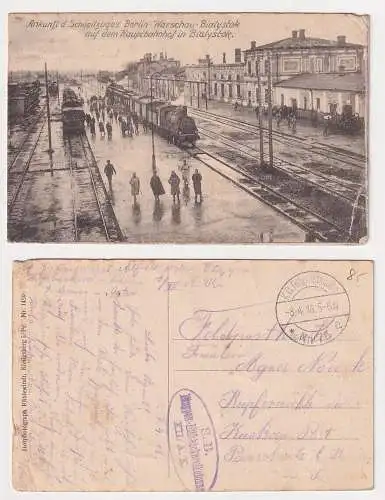 93909 Feldpost Ak Bahnhof Bialystok Ankunft Schnellzug aus Berlin 1915