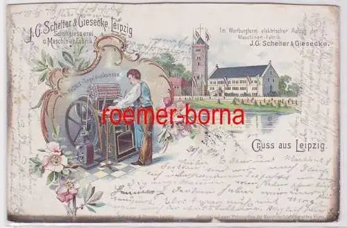 87680 Ak Lithographie Gruß aus Leipzig Firma J.G. Schelter & Giesecke 1897