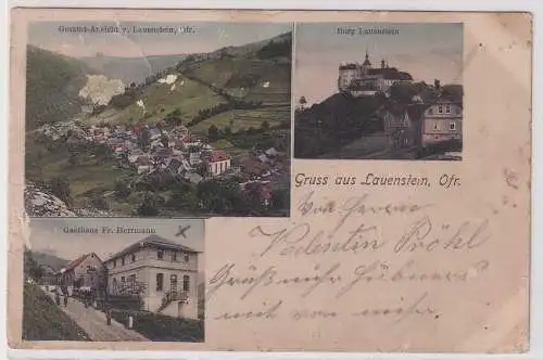 75935 Mehrbild Ak Gruss aus Lauenstein Ofr. Gasthaus, Burg, Totale 1905