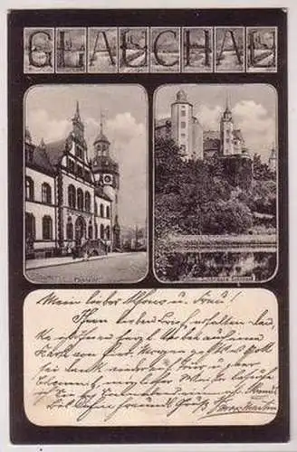 55386 Ak Glauchau Postamt und fürstl. Schönburg. Schloß 1906