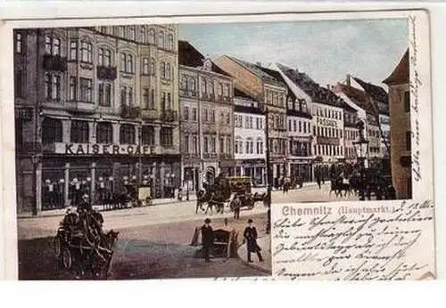 52956 Ak Chemnitz Hauptmarkt mit Kaiser Café 1904