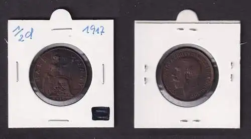 1/2 Penny Kupfer Münze Großbritannien 1917 Georg V. (168169)