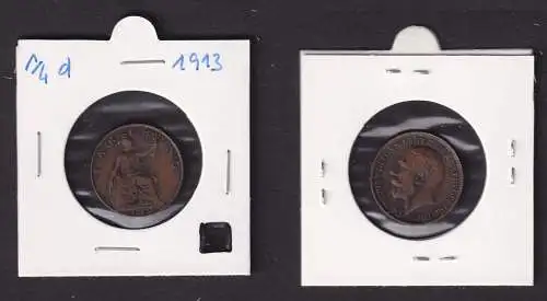 1 Farthing Kupfer Münze Großbritannien 1913 Georg V. (161754)