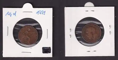 1 Farthing Kupfer Münze Großbritannien 1921 Georg V. (165377)