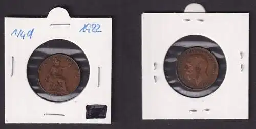 1 Farthing Kupfer Münze Großbritannien 1922 Georg V. (168115)