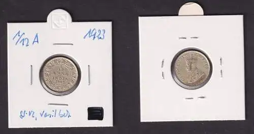 1/12 Anna Kupfer Münze Indien 1923 f.vz versilbert (160051)