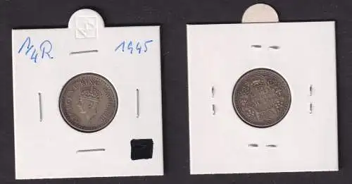 1/4 Rupie Silber Münze Indien 1945 Georg VI. (168203)