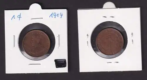1 Cent Kupfer Münze Ceylon Sri Lanka 1914 Georg V. (161109)