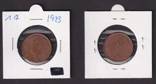 1 Cent Kupfer Münze Ceylon Sri Lanka 1943 Georg VI. (164594)