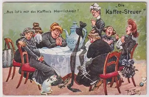 98054 Künstler AK Arthur Thiele Die Kaffee-Steuer! Humor Trauerflor um 1910