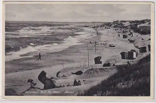 61607 AK Ostseebad Nest (Unieście) Kreis Köslin - Strand mit Strandkörben 1939