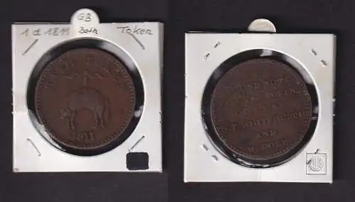 1811 Großbritannien 1 Penny Bath Token Somersetshire WHITCHURCH & DORE (159059)