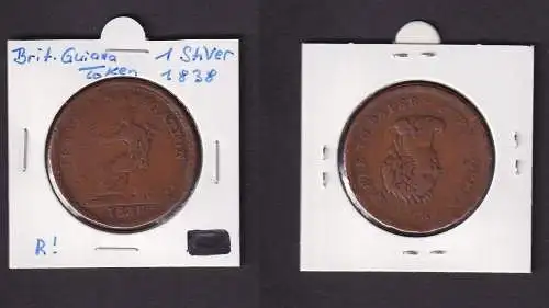 1838 British Guiana 1 Stiver Token PURE COPPER PREFERABLE TO PAPER (156924)
