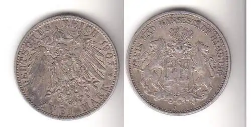 2 Mark Silbermünze Freie und Hansestadt Hamburg 1907 Jäger 63  (110901)