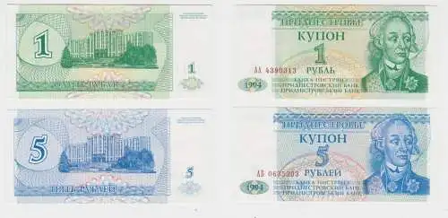 Transnistrien Pridnestrowien Banknoten 1 & 5 Rubel 1994 bankfrisch UNC (138116)