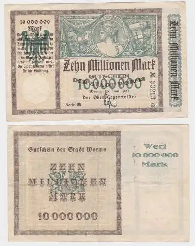 10 Millionen Mark Banknoten Stadt Worms 26.06.1923 (126406)